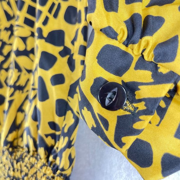 NWOT Vintage JUDY BOND Womens 14 Animal Print Smocked Waist Button V-Neck Blouse - Picture 5 of 9